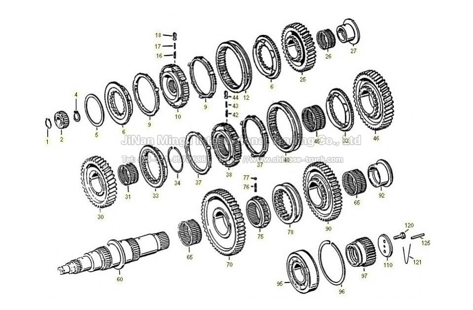 The main shaft and gears Gearbox 5S-111GP,5S-150GP,4S-130GP